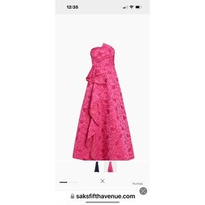 Monique Lhuillier Strapless Jacquard Ruffle Gown